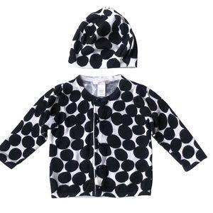 Janie and Jack White Cardigan Sweater Black Polka Dots & Matching Hat 12-18